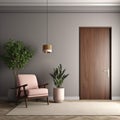 Modern living room interior with door and armchairs 3d rendering Royalty Free Stock Photo