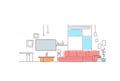 Modern living room interior empty house furniture sketch doodle horizontal