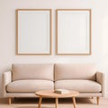 Modern Living Room Interior with Blank Frames and Neutral Decor Royalty Free Stock Photo