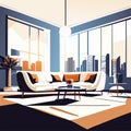 modern living room interior with sofa and coffee table furniture modern living room flat vector illustration generative AI Royalty Free Stock Photo