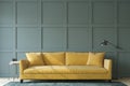 Modern living room interior with the yellow couch. 3d render