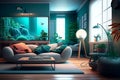 Modern living room with a large aquarium. Real estate Royalty Free Stock Photo
