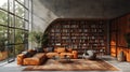 Modern living room library sunlit interior design Royalty Free Stock Photo