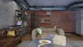 Modern living room in loft apartment 3D design Royalty Free Stock Photo