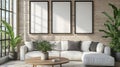 Modern Minimalist Living Room with Vertical Frames and Natural Light