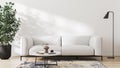 modern living room mock up with white sofa, coffee table, modern rug, floor lamp and empty white wall, living room interior backgr Royalty Free Stock Photo