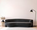 Modern living room mockup, black minimal sofa on empty wall background Royalty Free Stock Photo