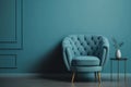 Modern living room with monochrome neutral blue empty wall. Contemporary interior design with trendy wall color and chair. Royalty Free Stock Photo