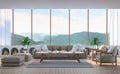 Modern living room with mountain view 3d rendering image. Royalty Free Stock Photo