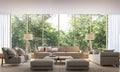 Modern living room with nature view 3d rendering Image Royalty Free Stock Photo