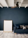 Modern living room with Navy Blue wall room mockup stylish interior