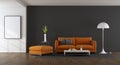 Modern living room with orange sofa