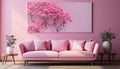 Modern living room with pink sofa, flower vase, and elegant decor generated by AI Royalty Free Stock Photo