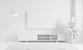 Modern living room in plain monochrome white color tone style background. Interior and architecture concept. 3D illustration Royalty Free Stock Photo