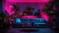 Modern living room with purple LED lighting and contemporary furniture Royalty Free Stock Photo