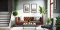 Interior design of modern, Vegan Leather Living Room Set, home design - Generative AI Royalty Free Stock Photo