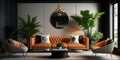 Vegan Leather Living Room Set, Interior design of modern, home design - Generative AI