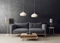 modern living room with sofa and lamp. scandinavian interior design furniture. Royalty Free Stock Photo