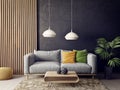 Modern living room with sofa and lamp. scandinavian interior design furniture. Royalty Free Stock Photo