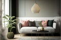 modern living room with sofa and lamp. scandinavian interior design furniture. Generative AI Royalty Free Stock Photo