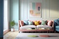 Modern living room with sofa pastel color