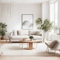 Modern living room with sofa, photo of a contemporary living room featuring a harmonious blend of minimalism and warmth