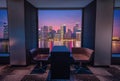 Modern living room with view Singapore skyline at sunset