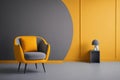 Modern living room with warm yellow and grey empty wall for mock up. Contemporary interior design with trendy wall color and Royalty Free Stock Photo