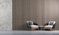 Modern living room and wooden wall texture background interior design / 3D rendering Royalty Free Stock Photo