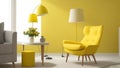 modern living room with yellow armchair and lamp. scandinavian interior design furniture Royalty Free Stock Photo