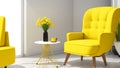 modern living room with yellow armchair. The modern living room exudes an inviting and vibrant ambiance,