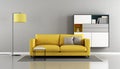 Modern living room with yellow couch