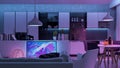 Modern Livingroom with colored led light - Smart home Royalty Free Stock Photo