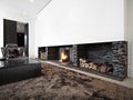 Modern livingroom with large fireplace Royalty Free Stock Photo