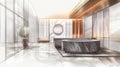 Modern Luxury Reception Area Sketch with Marble Desk and Natural Light Royalty Free Stock Photo