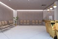 Modern lobby interior with shiny golden reception desk, seating and decortaive items. Waiting area concept. Royalty Free Stock Photo