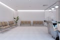 Modern lobby interior with silver reception desk, seating and decortaive items. Waiting area concept. Royalty Free Stock Photo