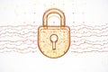 Modern lock icon with digital binary code on white background. 3D Rendering Royalty Free Stock Photo
