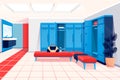 Modern locker room interior design background. Room for changing clothes for fitness and sport exercise in gym vector