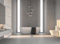 Modern loft bathroom with concrete tile 3d render