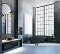 Modern loft bathroom with empty banner Royalty Free Stock Photo