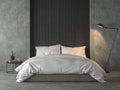 Modern loft bedroom with black wood plank 3d render Royalty Free Stock Photo