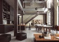 Modern loft designed as an open plan apartment. Royalty Free Stock Photo