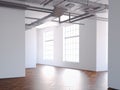 Modern loft gallery with white walls. 3d rendering