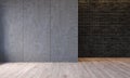 Modern loft interior with architecture concrete cement wall panels, brick wall, concrete floor. Empty room, blank wall. Royalty Free Stock Photo