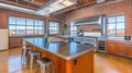 Modern loft kitchen cooking class city view Royalty Free Stock Photo