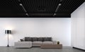 Modern loft living room with black steel ceiling 3d rendering image Royalty Free Stock Photo