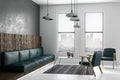 Modern loft room with city view Royalty Free Stock Photo