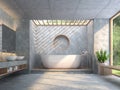 Modern loft style bathroom with polished concrete 3d render Royalty Free Stock Photo