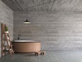 Modern loft style bathroom with wood plank stampad concrete wall  3d render Royalty Free Stock Photo